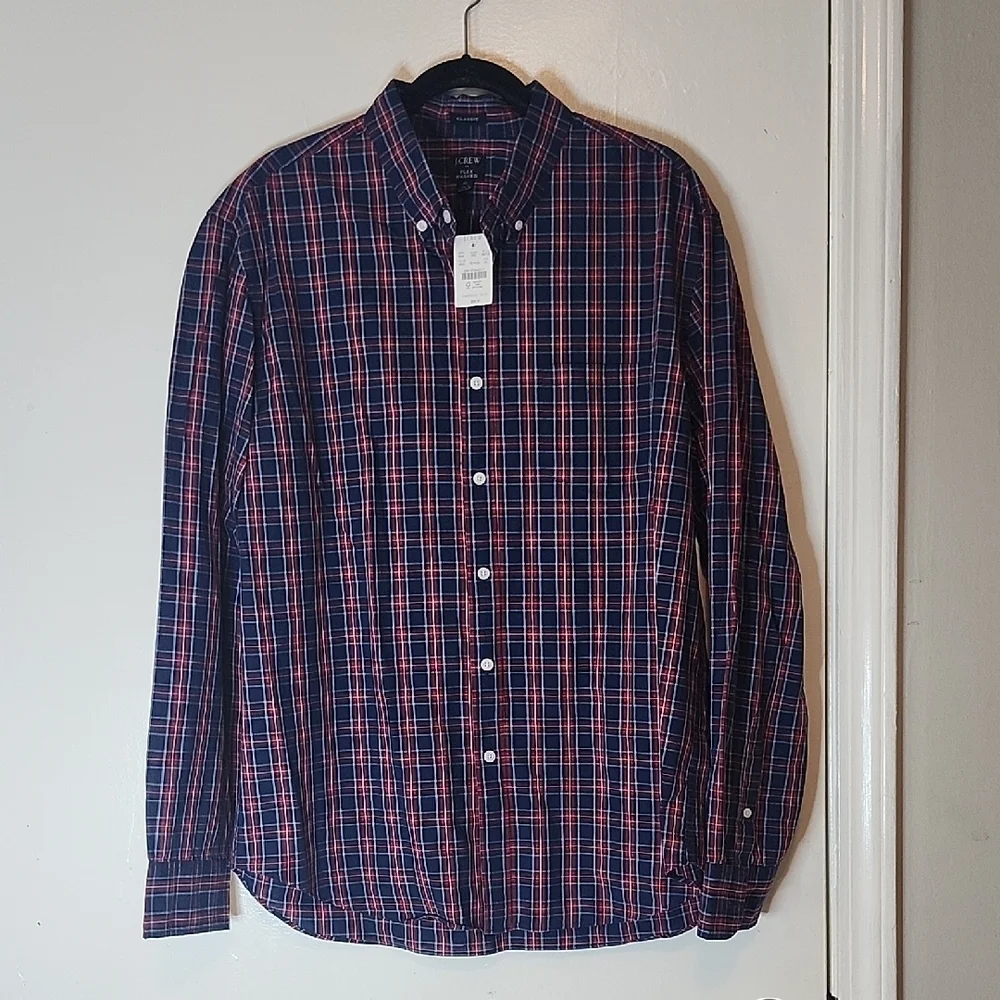 J. Crew Men's Blue and Red Checkered Shirt